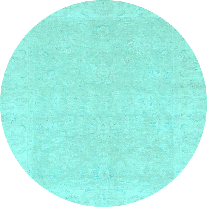Round Machine Washable Oriental Light Blue Traditional Rug, wshabs2773lblu