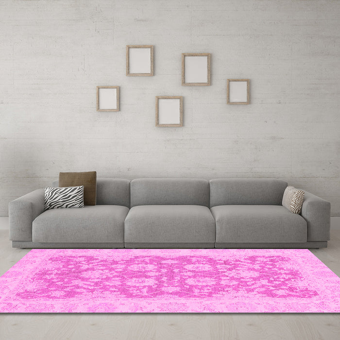 Machine Washable Oriental Pink Traditional Rug in a Living Room, wshabs2774pnk