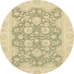 Round Machine Washable Abstract Brass Green Rug, wshabs2774