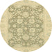 Round Machine Washable Abstract Brass Green Rug, wshabs2774