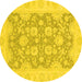 Round Machine Washable Oriental Yellow Traditional Rug, wshabs2774yw