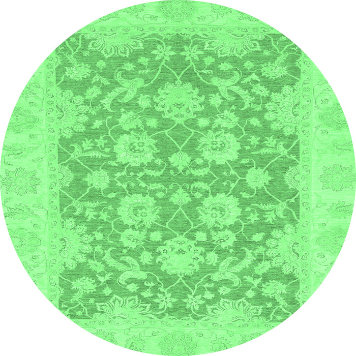Round Machine Washable Oriental Emerald Green Traditional Area Rugs, wshabs2774emgrn