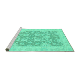 Sideview of Machine Washable Oriental Turquoise Traditional Area Rugs, wshabs2774turq