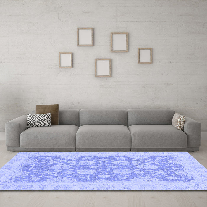 Machine Washable Oriental Blue Traditional Rug in a Living Room, wshabs2774blu
