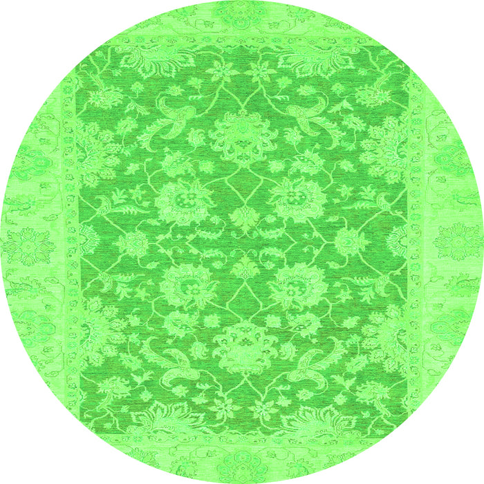 Round Machine Washable Oriental Green Traditional Area Rugs, wshabs2774grn
