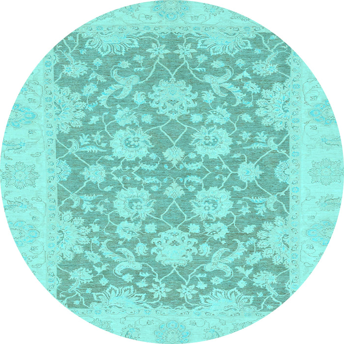Round Machine Washable Oriental Light Blue Traditional Rug, wshabs2774lblu