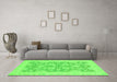 Machine Washable Oriental Green Traditional Area Rugs in a Living Room,, wshabs2774grn