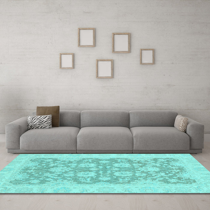Machine Washable Oriental Light Blue Traditional Rug in a Living Room, wshabs2774lblu