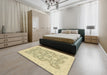 Abstract Copper Green Oriental Rug in a Bedroom, abs2774