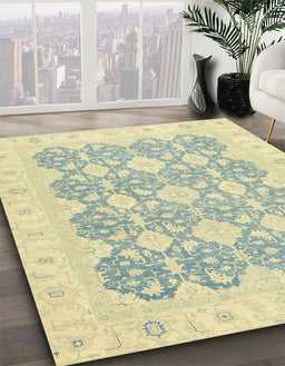 Abstract Sage Green Oriental Rug in Family Room, abs2776