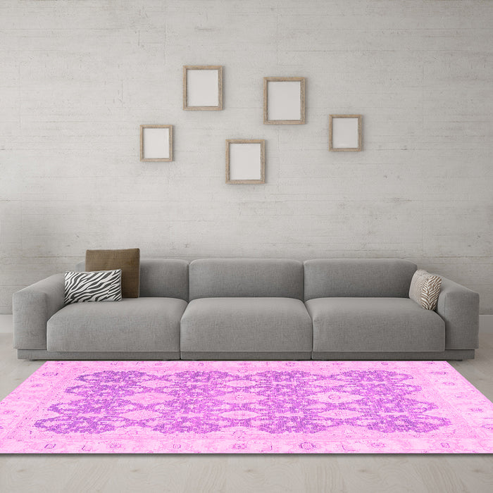 Machine Washable Oriental Pink Traditional Rug in a Living Room, wshabs2776pnk