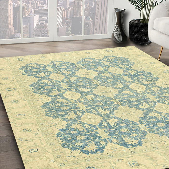 Abstract Sage Green Oriental Rug in Family Room, abs2776