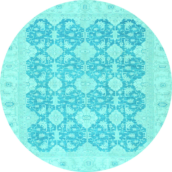 Round Machine Washable Oriental Light Blue Traditional Rug, wshabs2776lblu
