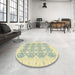 Round Machine Washable Abstract Sage Green Rug in a Office, wshabs2776