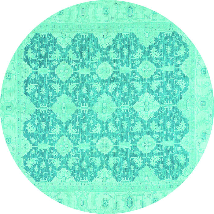 Round Machine Washable Oriental Turquoise Traditional Area Rugs, wshabs2776turq