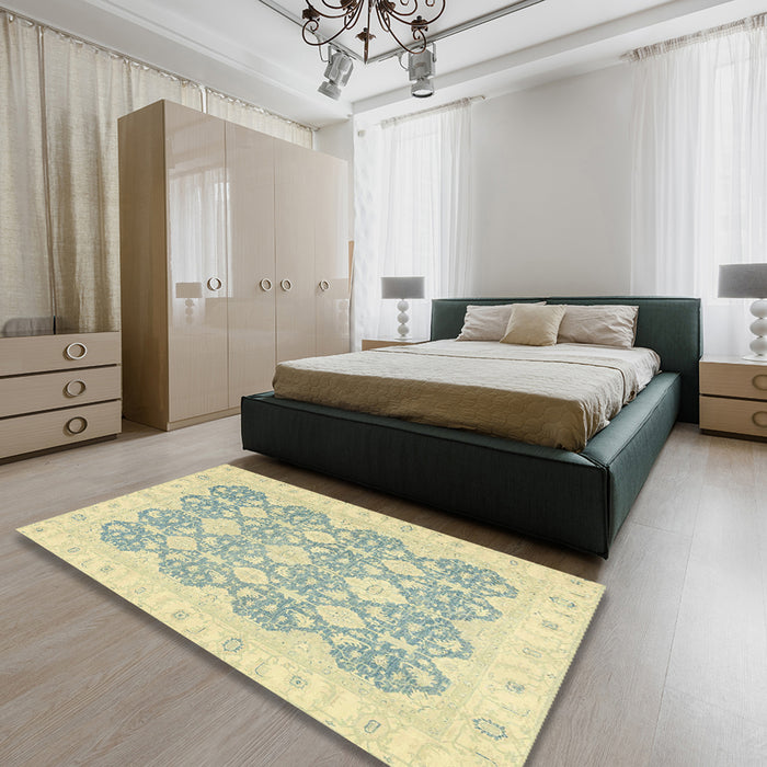 Abstract Sage Green Oriental Rug in a Bedroom, abs2776