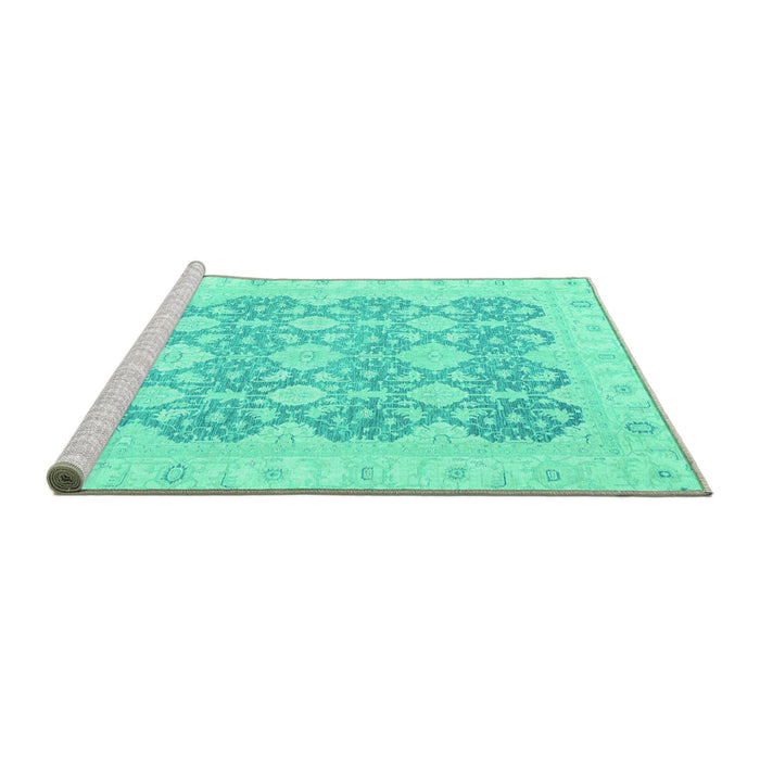 Sideview of Machine Washable Oriental Turquoise Traditional Area Rugs, wshabs2776turq