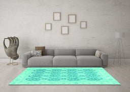 Machine Washable Oriental Turquoise Traditional Area Rugs in a Living Room,, wshabs2776turq