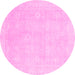 Round Machine Washable Abstract Pink Modern Rug, wshabs2777pnk