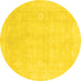 Round Machine Washable Abstract Yellow Modern Rug, wshabs2777yw