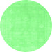 Round Machine Washable Abstract Emerald Green Modern Area Rugs, wshabs2777emgrn