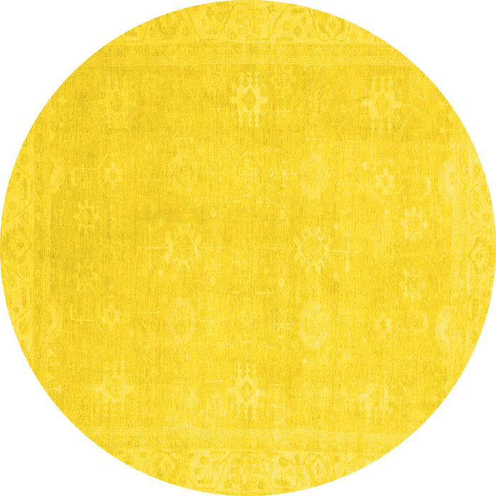 Round Abstract Yellow Modern Rug, abs2777yw