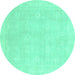 Round Abstract Turquoise Modern Rug, abs2777turq