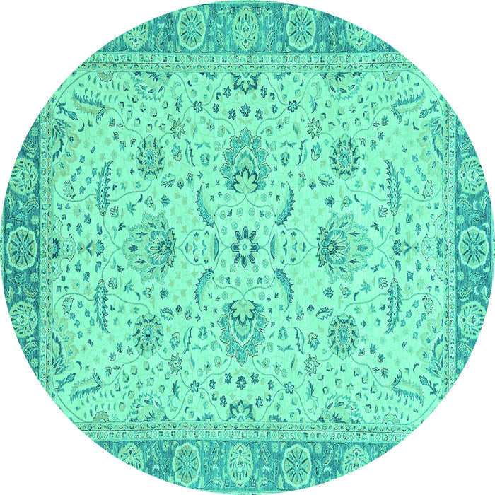 Round Machine Washable Oriental Turquoise Traditional Area Rugs, wshabs2778turq