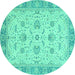 Round Machine Washable Oriental Turquoise Traditional Area Rugs, wshabs2778turq