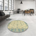 Round Abstract Brown Gold Oriental Rug in a Office, abs2778