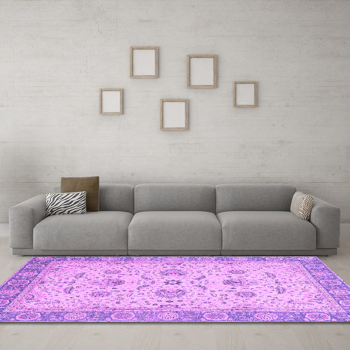 Machine Washable Oriental Purple Traditional Area Rugs in a Living Room, wshabs2778pur