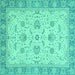 Square Machine Washable Oriental Turquoise Traditional Area Rugs, wshabs2778turq