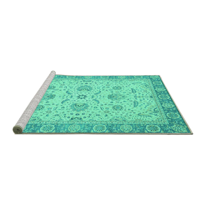 Sideview of Machine Washable Oriental Turquoise Traditional Area Rugs, wshabs2778turq