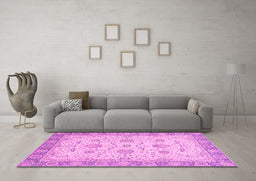 Machine Washable Oriental Pink Traditional Rug in a Living Room, wshabs2778pnk