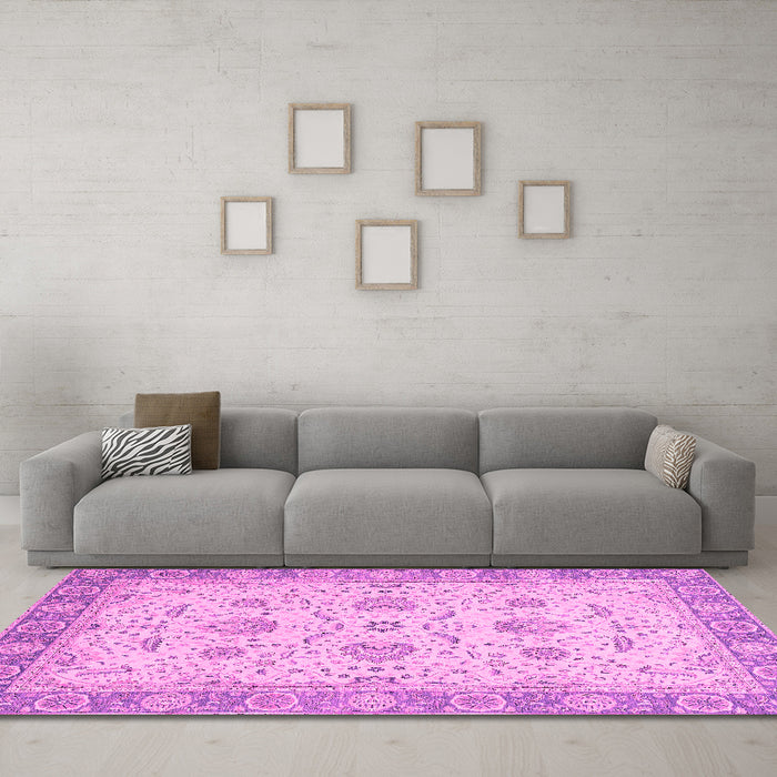 Machine Washable Oriental Pink Traditional Rug in a Living Room, wshabs2778pnk