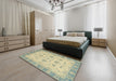 Abstract Brown Gold Oriental Rug in a Bedroom, abs2778