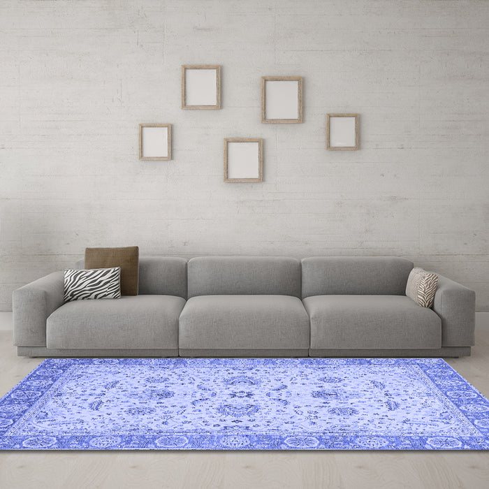 Machine Washable Oriental Blue Traditional Rug in a Living Room, wshabs2778blu