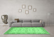 Machine Washable Oriental Emerald Green Traditional Area Rugs in a Living Room,, wshabs2778emgrn