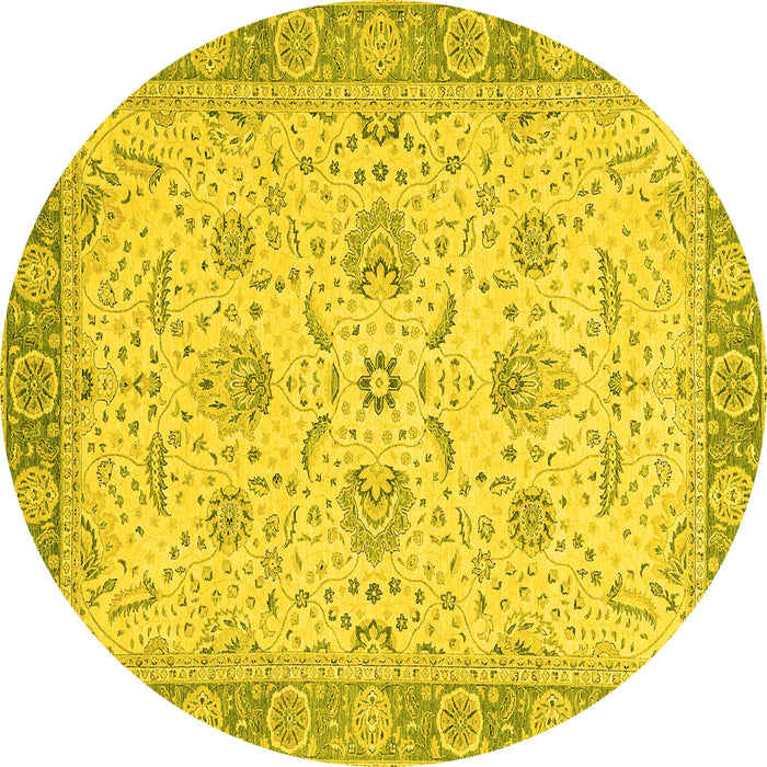 Round Machine Washable Oriental Yellow Traditional Rug, wshabs2778yw