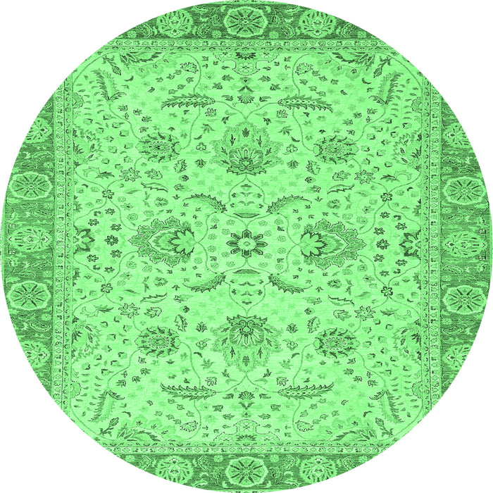 Round Machine Washable Oriental Emerald Green Traditional Area Rugs, wshabs2778emgrn