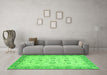 Machine Washable Oriental Green Traditional Area Rugs in a Living Room,, wshabs2778grn