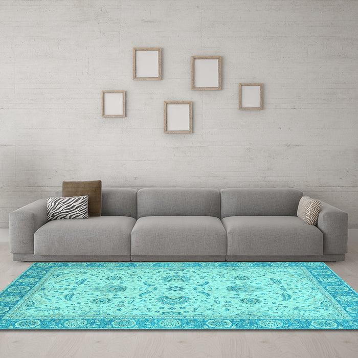 Machine Washable Oriental Light Blue Traditional Rug in a Living Room, wshabs2778lblu