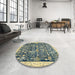 Round Abstract Brown Gold Oriental Rug in a Office, abs2779