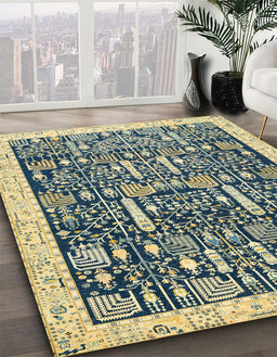 Abstract Brown Gold Oriental Rug in Family Room, abs2779