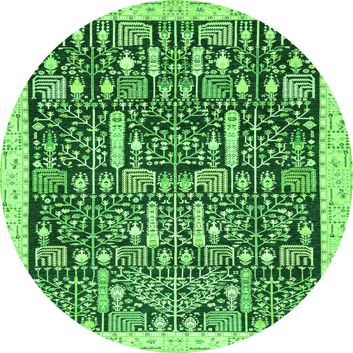 Round Machine Washable Oriental Green Traditional Area Rugs, wshabs2779grn