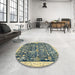 Round Machine Washable Abstract Brown Gold Rug in a Office, wshabs2779