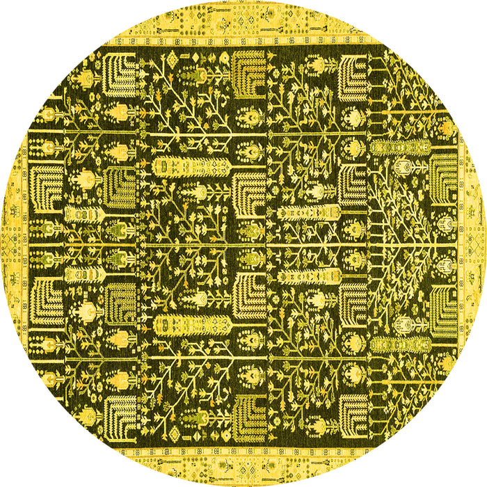 Round Oriental Yellow Traditional Rug, abs2779yw