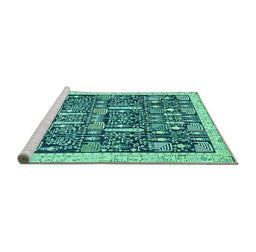 Sideview of Machine Washable Oriental Turquoise Traditional Area Rugs, wshabs2779turq