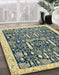 Abstract Brown Gold Oriental Rug in Family Room, abs2779