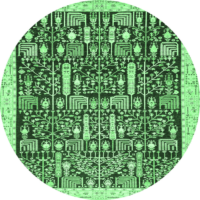 Round Oriental Emerald Green Traditional Rug, abs2779emgrn